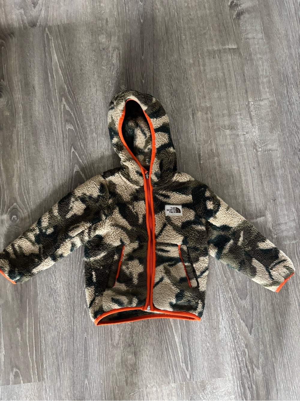 The North Face Kids Camo Sherpa Hoodie with Orange Trim